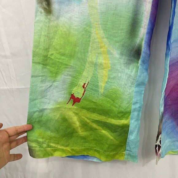 120% Lino Linen Floral Wide-Leg Pull-On Pants Size 44 / US M Summer Resort Beach - Picture 4 of 15